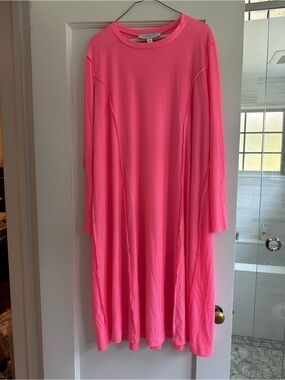 Women’s Long Sleeve Pink Ribbed Midi Dress